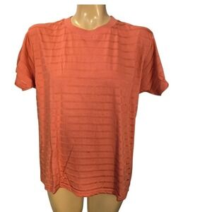 Flatiron‎ Workshop Women Coral Stripe T Shirt Large Lightweight  Cotton Blend